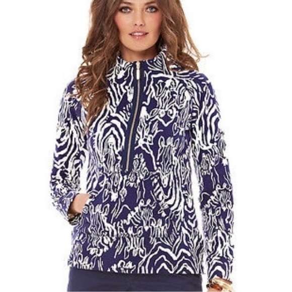 Lilly Pulitzer Tops - Lilly Pulitzer Skipper Popover Navy Blue White Zebra Print XS